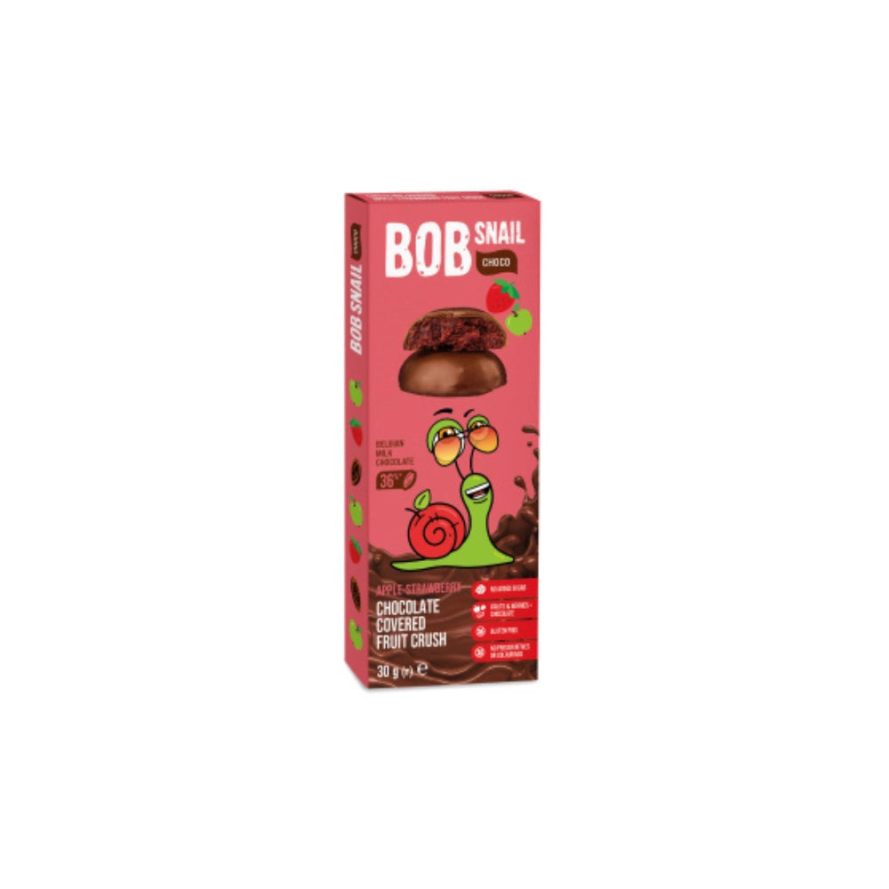 Плодови бонбони с Ябълка и Ягода в белгийски млечен шоколад, 30g, Bob Snail