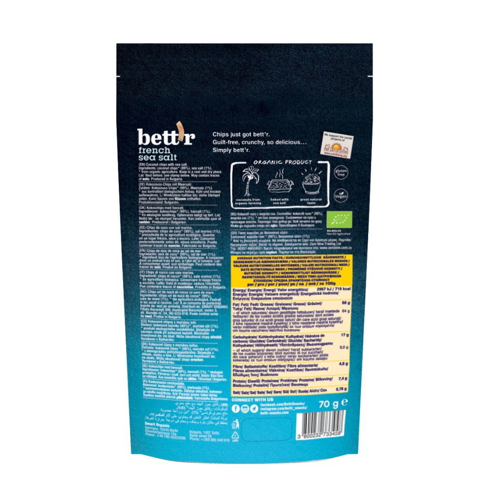 Био Кокосов Чипс с Френска Морска Сол, 70g, Bett'r