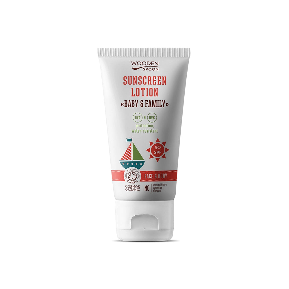 Био Слънцезащитен Лосион Baby&Family 50 SPF, 100ml, Invisible Zink,  Wooden Spoon