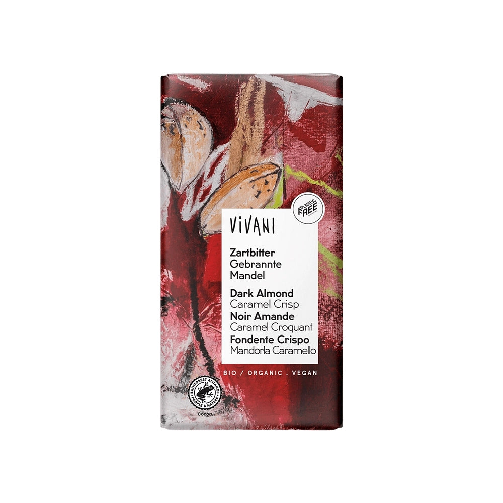 Био Натурален Шоколад с Карамелизирани Бадеми, 80g, Vivani